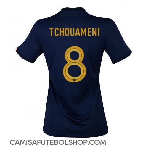 Camisa de time de futebol França Aurelien Tchouameni #8 Replicas 1º Equipamento Feminina Mundo 2022 Manga Curta